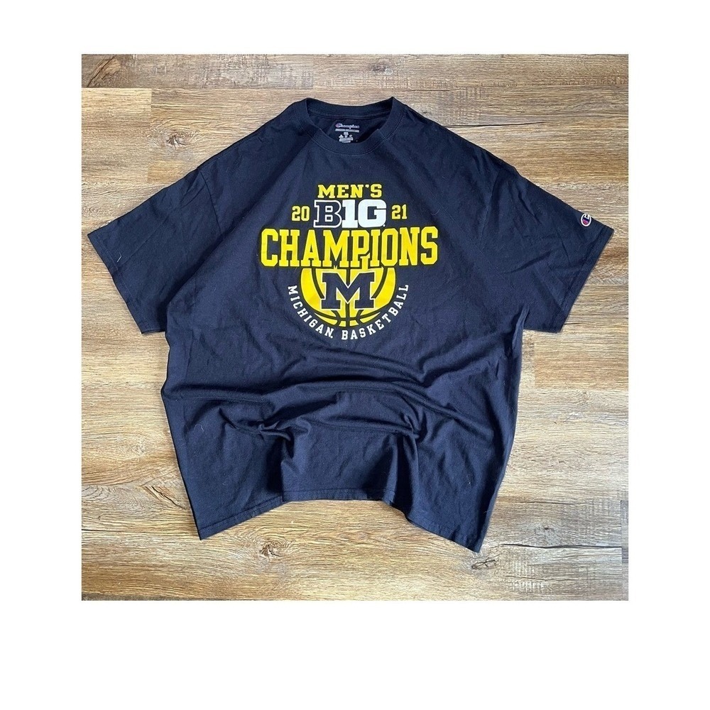 Champion Michigan Basketball 2021 Big Ten Champions T Shirt Mens 2XL Navy Blue - Picture 1 of 5